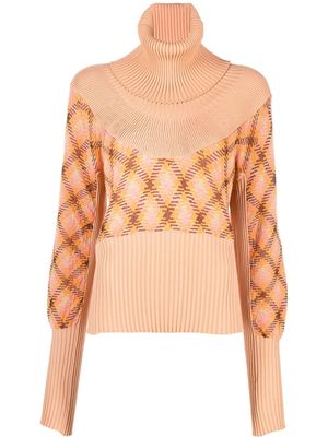 Kiko Kostadinov argyle-knit roll-neck jumper - Orange