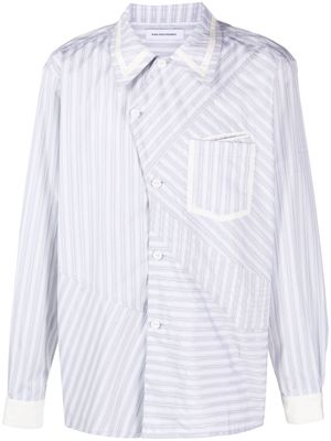 Kiko Kostadinov asymmetric-fastening striped cotton shirt - Grey