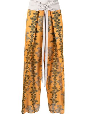 KIKO KOSTADINOV floral-print tie-waist palazzo trousers - Orange