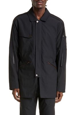 KIKO KOSTADINOV McNamara Uniform Stretch Nylon & Leather Jacket in Jet Black/Black