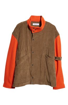 KIKO KOSTADINOV Meno Stretch Corduroy & Wool Fleece Jacket in Lichen Green/Tangerine