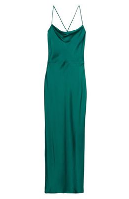 KILO BRAVA Cowl Neck Floral Satin Slip Nightgown in Emerald And Gold