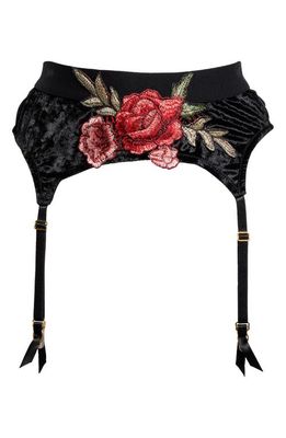 KILO BRAVA Floral Appliqué Garter Belt in Black Rose Applique