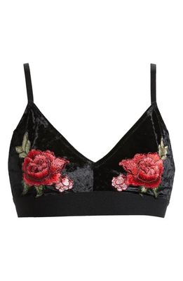KILO BRAVA Floral Embroidered Triangle Bralette in Black Rose Applique