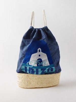 Kilometre Paris - Ibiza Embroidered Wool And Straw Bucket Bag - Womens - Blue Multi