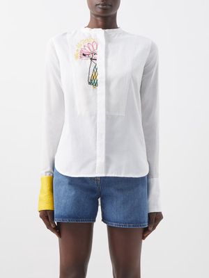 Kilometre Paris - Take Me To Arizona Embroidered Cotton-khadi Shirt - Womens - White Yellow