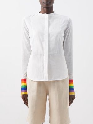 Kilometre Paris - Universe Rainbow-cuff Cotton-khadi Shirt - Womens - White Multi