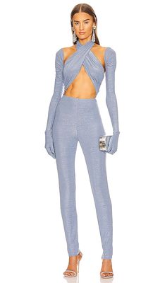 Kim Shui Glitter Wrap Jumpsuit in Blue
