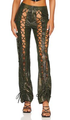 Kim Shui Lace Up Croc Pant in Green