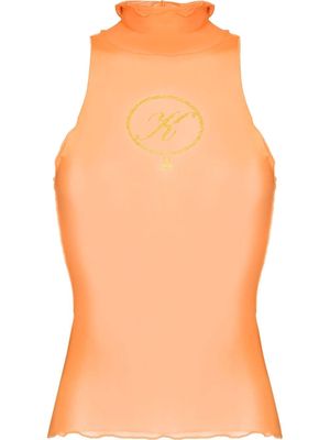 Kim Shui logo-embroidered mesh top - Orange
