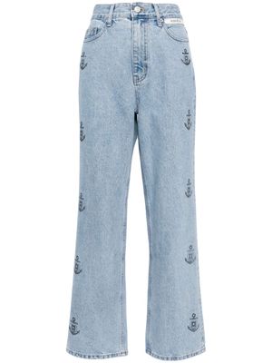 Kimhekim anchor-print wide-leg jeans - Blue