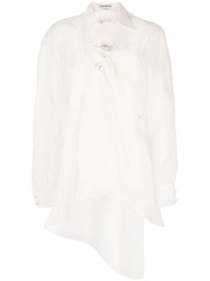 Kimhekim asymmetric faux-pearl buttoned shirt - White