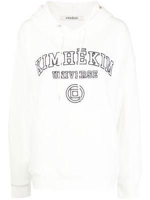 Kimhekim embroidered-logo drawstring hoodie - White