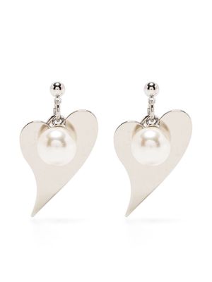 Kimhekim heart faux-pearl dangle stud earrings - Silver