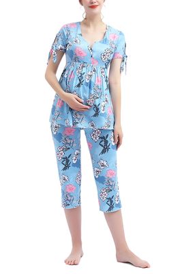 Kimi and Kai Daya Floral Maternity/Nursing Pajamas in Multicolored