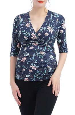 Kimi and Kai Essential Ruched Maternity/Nursing Top in Navy