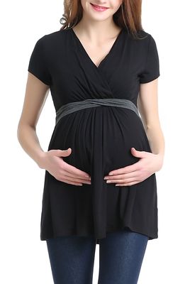 Kimi and Kai Jasmine Belted Maternity/Nursing Surplice Top in Black