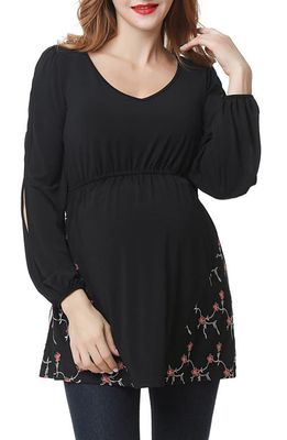Kimi and Kai Kacey Embroidered Maternity Top in Black