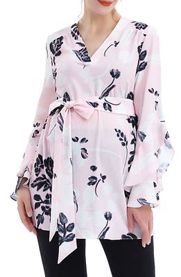 Kimi and Kai Kay Long Sleeve Belted Maternity Blouse in Pink