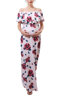 Kimi and Kai Lydia Off the Shoulder Maternity/Nursing Maxi Dress in Pink