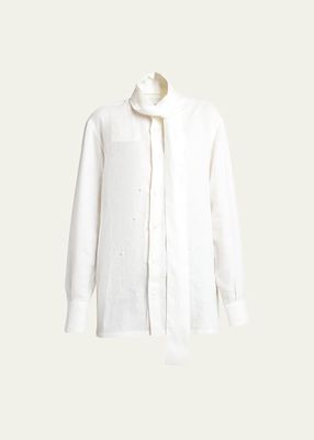 Kimono Neck-Tie Linen Shirt