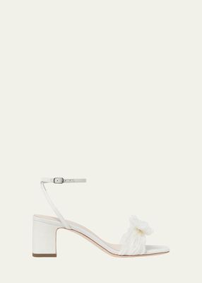 Kimora Pleated Bow Ankle-Strap Sandals