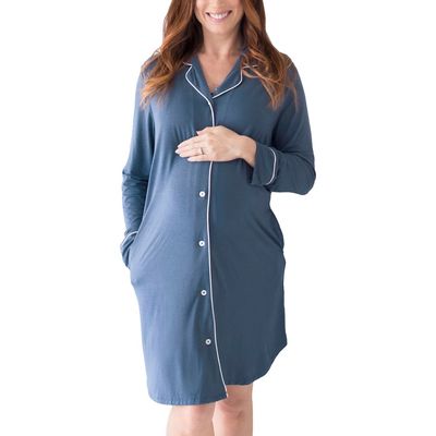 Kindred Bravely Clea Classic Long Sleeve Sleep Shirt in Slate Blue 