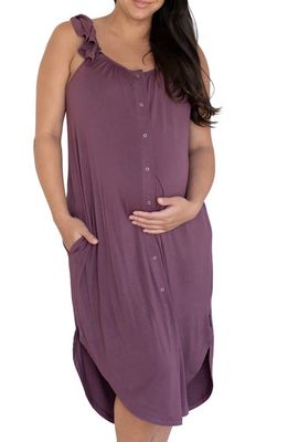 Kindred Bravely Ruffle Labor & Delivery Maternity Dress in Burgundy Plum