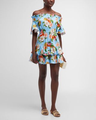 Kini Off-Shoulder Tiered Ruffle Cotton Mini Dress