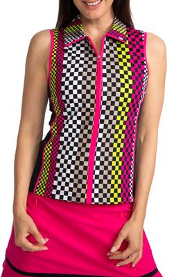 KINONA Swing Away Check Sleeveless Golf Top in Chex Mix Pink Print