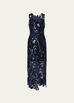 Kinsley Floral Sequin Sleeveless Midi Dress