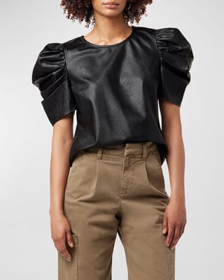 Kira Faux Leather Puff-Sleeve Top