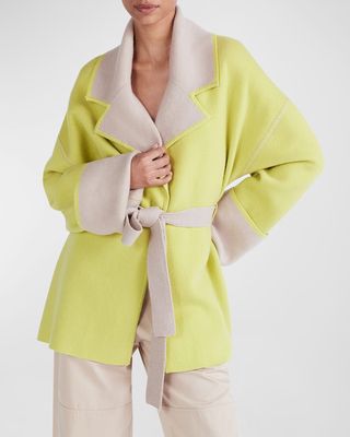 Kirsten Reversible Colorblock Wrap Sweater Coat