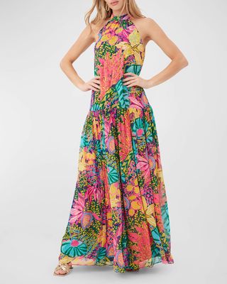 Kissimmee Floral-Print Halter Maxi Dress