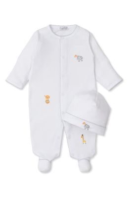 Kissy Kissy Animal Embroidered Pima Cotton Footie & Hat Set in White/Silver