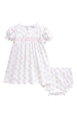 Kissy Kissy Bunny Print Puffy Sleeve Cotton Dress & Bloomers in Pink