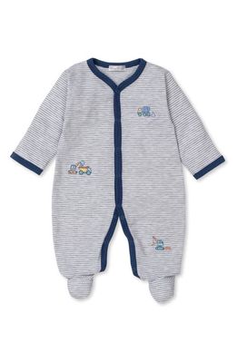 Kissy Kissy Embroidered Stripe Pima Cotton Blend Footie in Grey