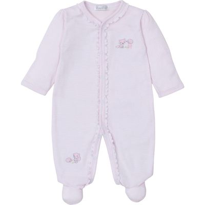 Kissy Kissy Embroidered Stripe Ruffle Pima Cotton Footie in Pink 