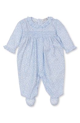 Kissy Kissy Floral Smocked Cotton Footie in Light Blue