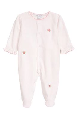 Kissy Kissy Garden Roses Embroidered Velour Footie in Pink