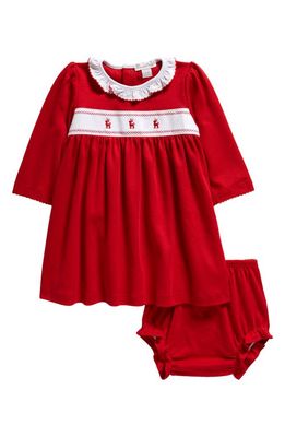 Kissy Kissy Holiday Reindeer Embroidered Cotton Dress & Bloomers
