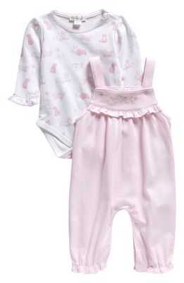 Kissy Kissy Puppies Print Cotton Bodysuit & Overalls Set in Pink