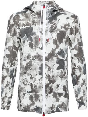 Kiton abstract-print linen jacket - Grey