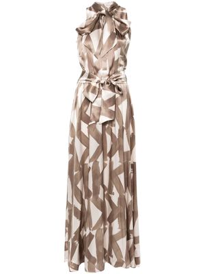Kiton abstract-print silk maxi dress - Brown