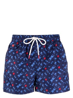 Kiton all-over-logo-print swim shorts - Blue