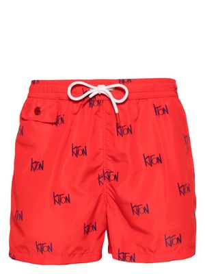 Kiton all-over logo printed swim shorts - Red