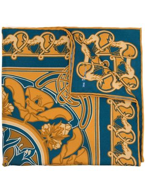Kiton art-nouveau print silk handkerchief - Blue