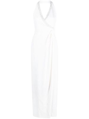 Kiton bead-embellished V-neck gown - White