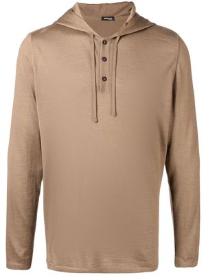 Kiton button-front drawstring hoodie - Brown