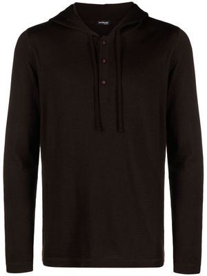 Kiton button-up fine-knit hooded jumper - Brown